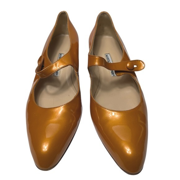 Manolo Blahnik Vintage Mary Jane Kitten Heel Patent gold size 40